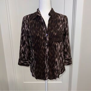L'AGENCE Brown and Black cheetah Patterned Button Down Shirt